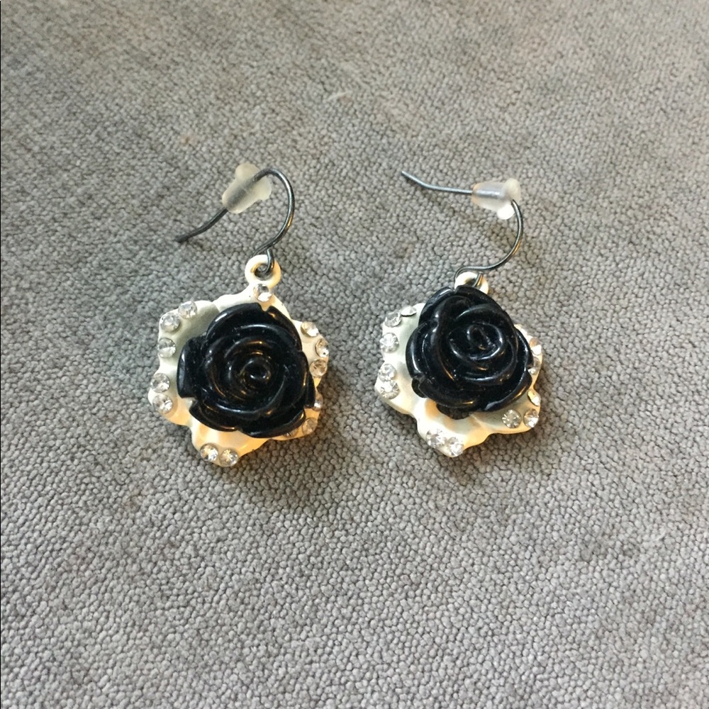 Black and white rose earrings